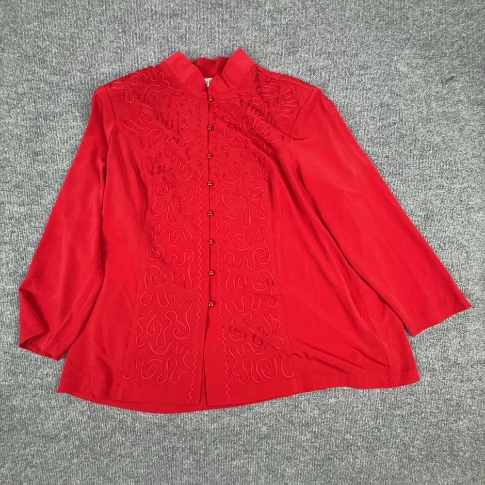 S.G. Sport Shirt Womens 3X Red Embroidered Button Front Long Sleeve Tunic Top